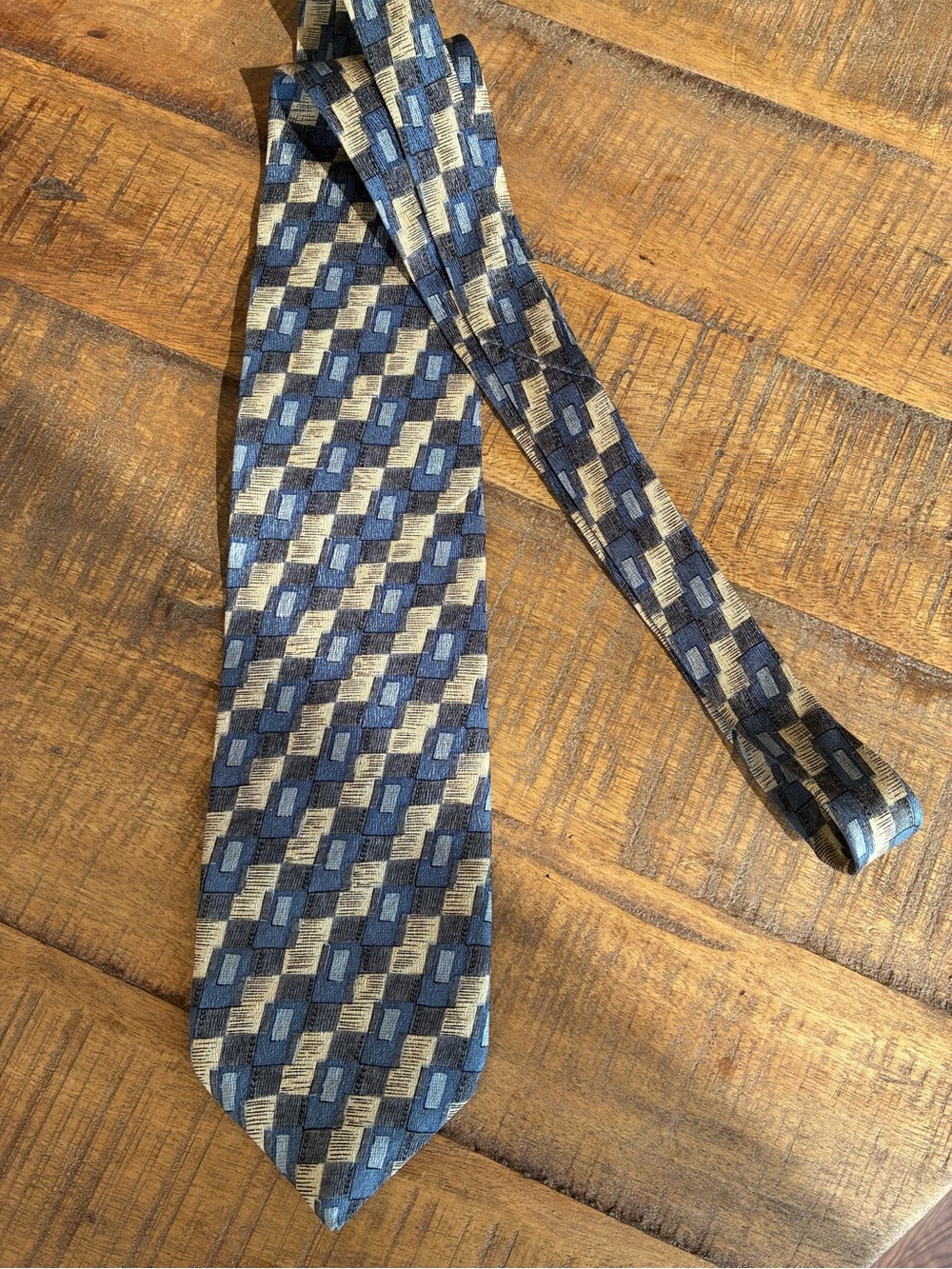 Carlo Palazzi Couture Geometric Silk Tie Blue Gray Vintage Necktie